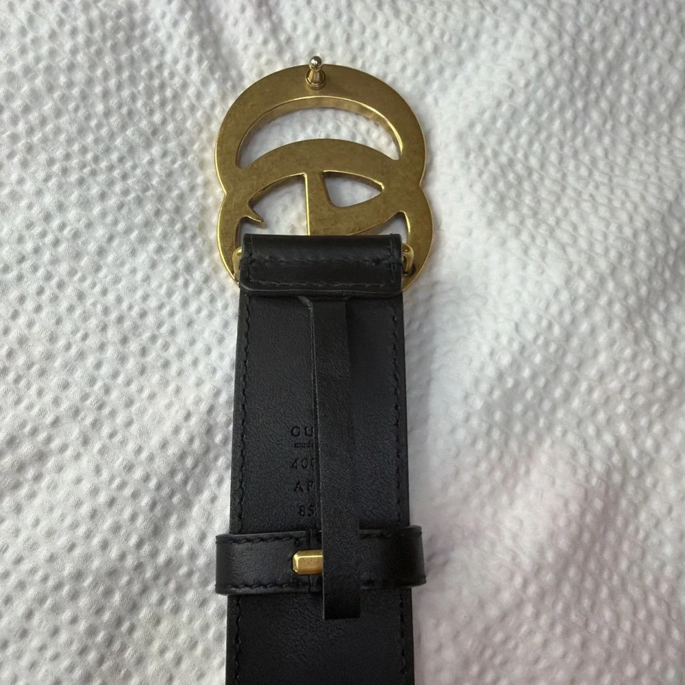Authentic Gucci GG Marmont Belt Black Leather Gold Double G Buckle Luxury